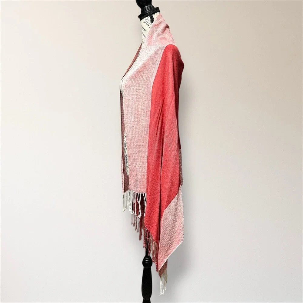 Pashmina‎ 100% Pashmina Jacquard Fringe Shawl Wrap Pink Coral Reversible Travel
